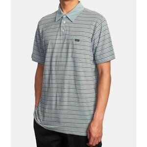 NWT RVCA Cassady Striped Polo Button Short Sleeve Shirt Regular Fit New Medium